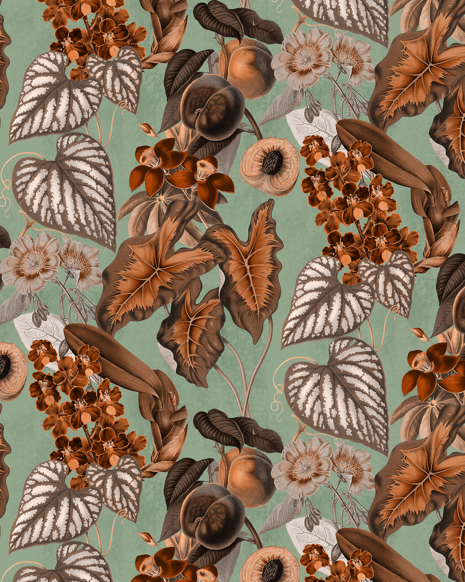 Cali Tropicale Wallpaper, mint and rust - mosswell.us