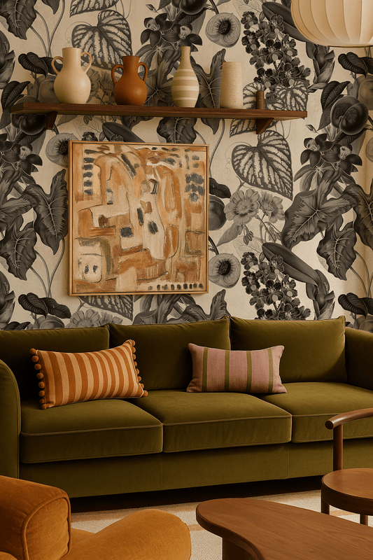 Cali Tropicale Wallpaper, off - white and black - mosswell.us