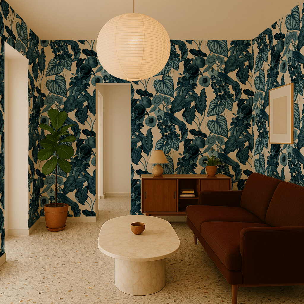 Cali Tropicale Wallpaper, off - white and blue - mosswell.us