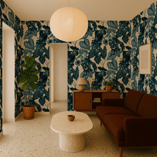 Cali Tropicale Wallpaper, off - white and blue - mosswell.us