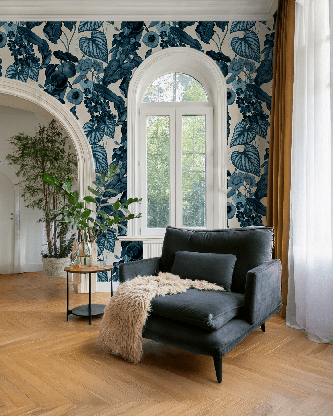 Cali Tropicale Wallpaper, off - white and blue - mosswell.us