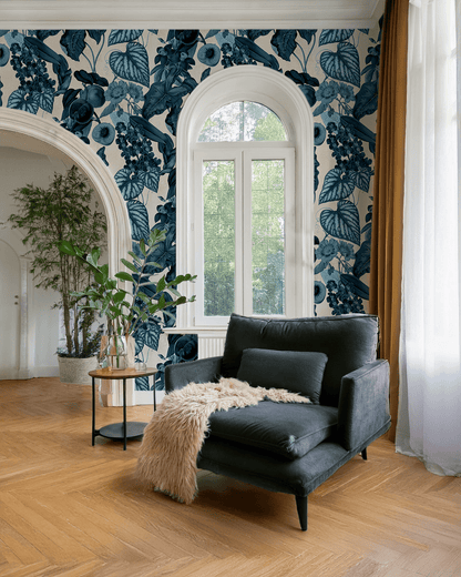 Cali Tropicale Wallpaper, off - white and blue - mosswell.us