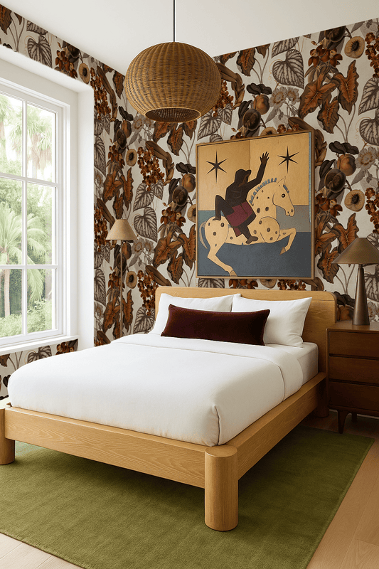 Cali Tropicale Wallpaper, off - white and burnt orange - mosswell.us
