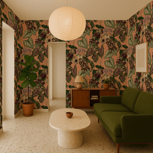 Cali Tropicale Wallpaper, peach and green - mosswell.us