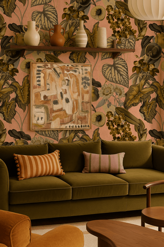 Cali Tropicale Wallpaper, peach and yellow - mosswell.us