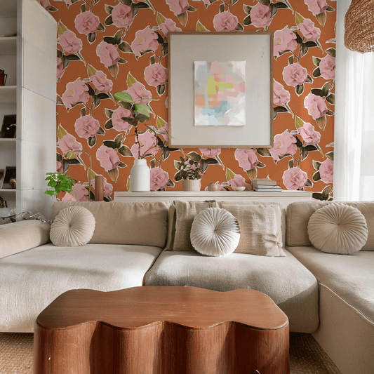 Camellia Wallpaper, rust - mosswell.us