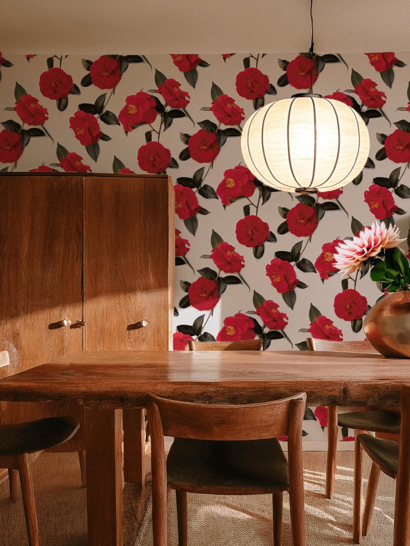 Camellia Wallpaper, white and red - mosswell.us