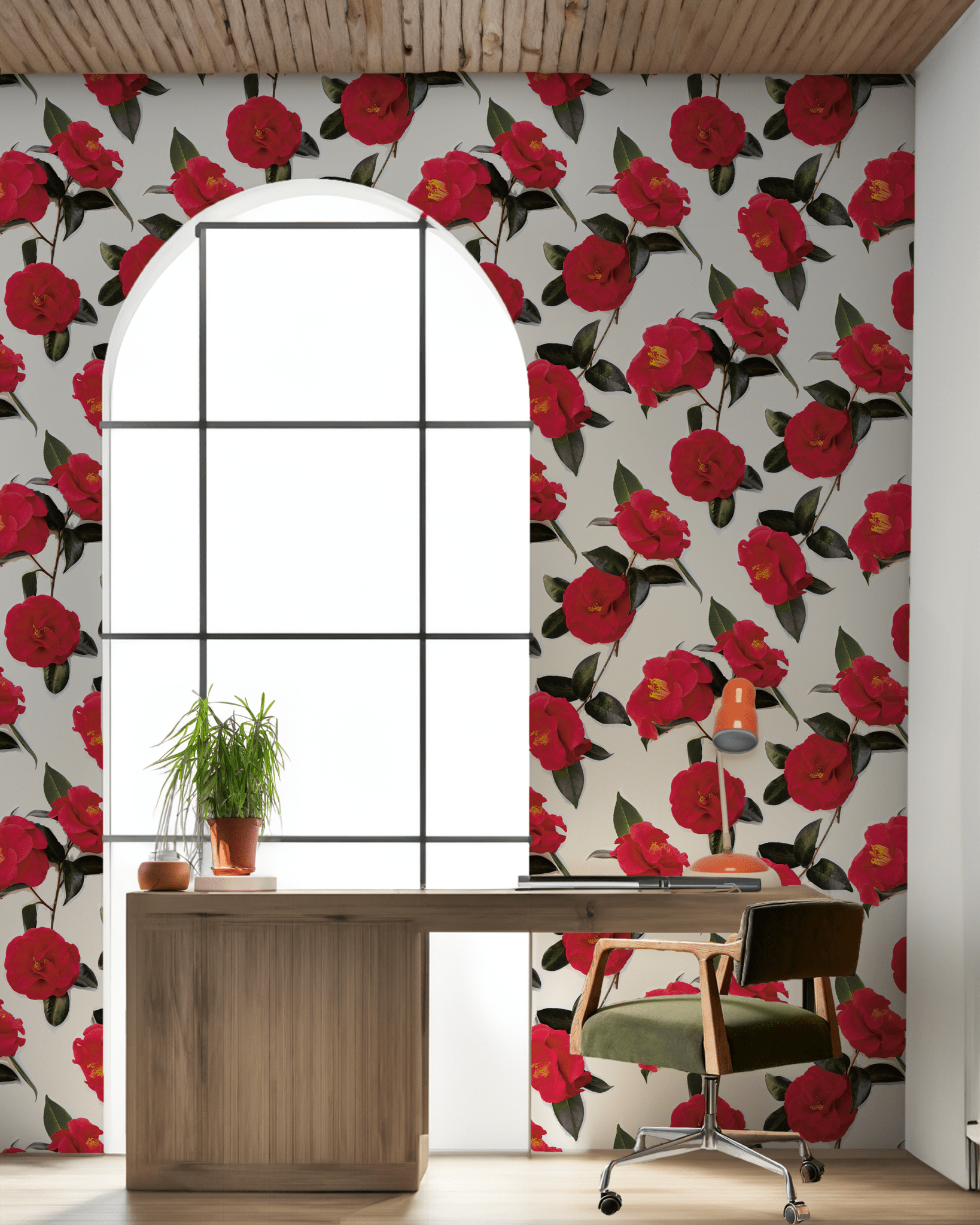 Camellia Wallpaper, white and red - mosswell.us