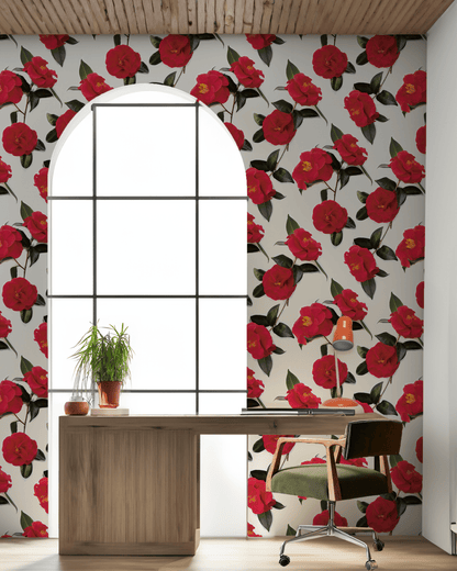 Camellia Wallpaper, white and red - mosswell.us