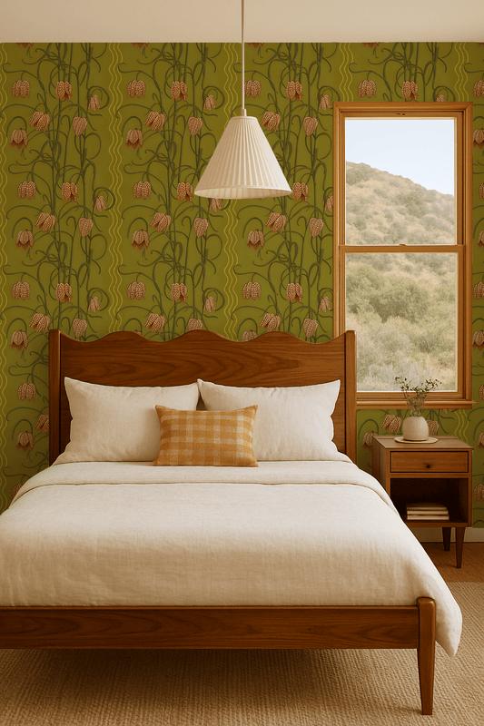 Campanas Wallpaper, chartreuse and orange - mosswell.us