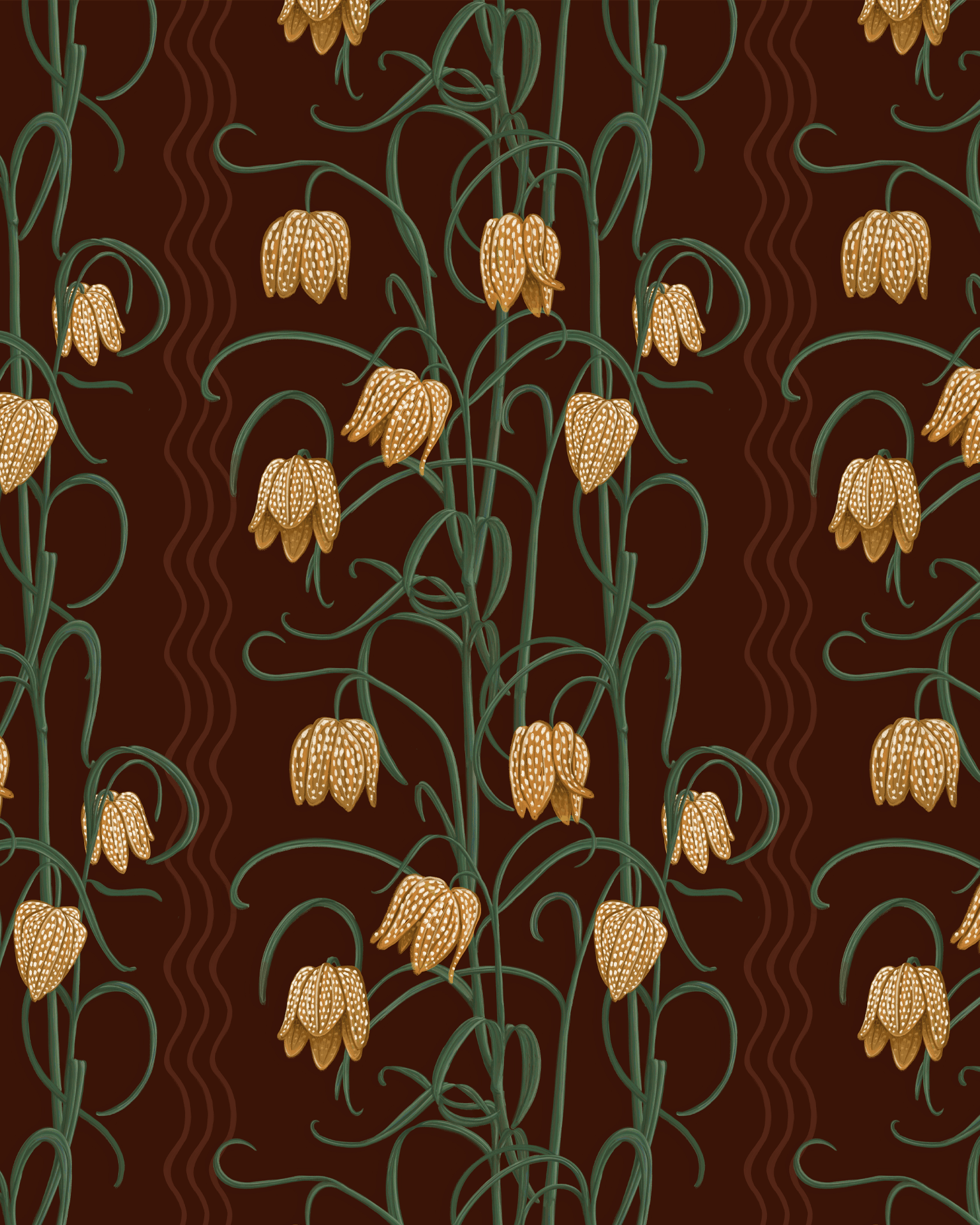 Campanas Wallpaper, chocolate and goldenrod - mosswell.us