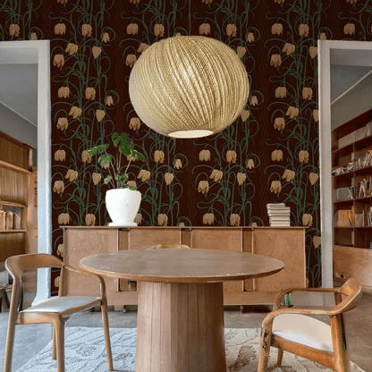 Campanas Wallpaper, chocolate and goldenrod - mosswell.us