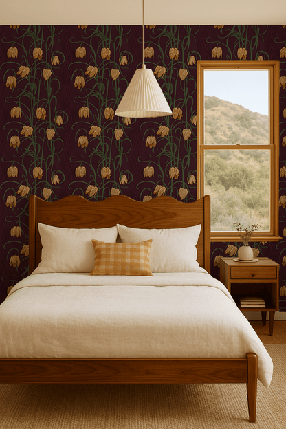 Campanas Wallpaper, chocolate and goldenrod - mosswell.us