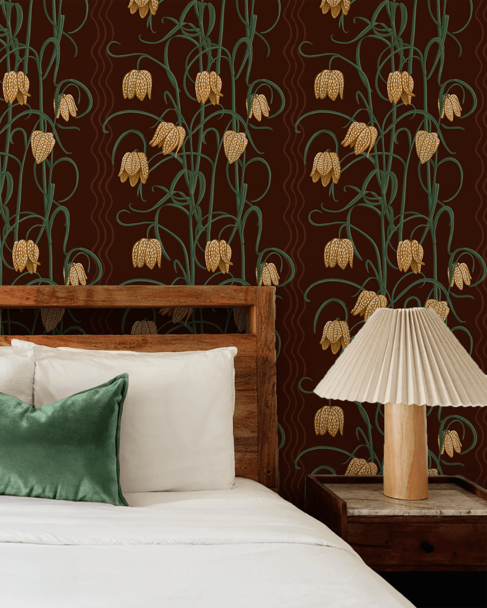 Campanas Wallpaper, chocolate and goldenrod - mosswell.us