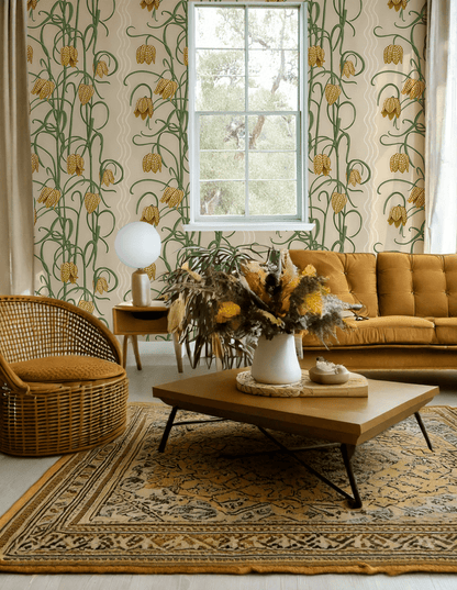 Campanas Wallpaper, tan and ocher - mosswell.us