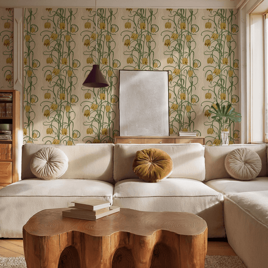 Campanas Wallpaper, tan and ocher - mosswell.us