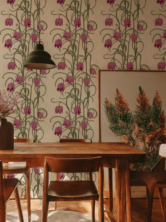 Campanas Wallpaper, tan and purple - mosswell.us
