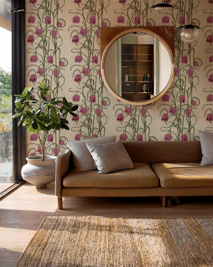 Campanas Wallpaper, tan and purple - mosswell.us