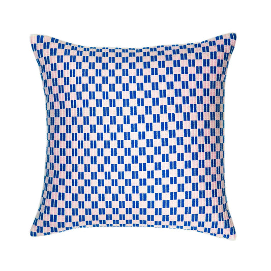 Checkered Brocade Pillow - Pink & Blue - Square - mosswell.us