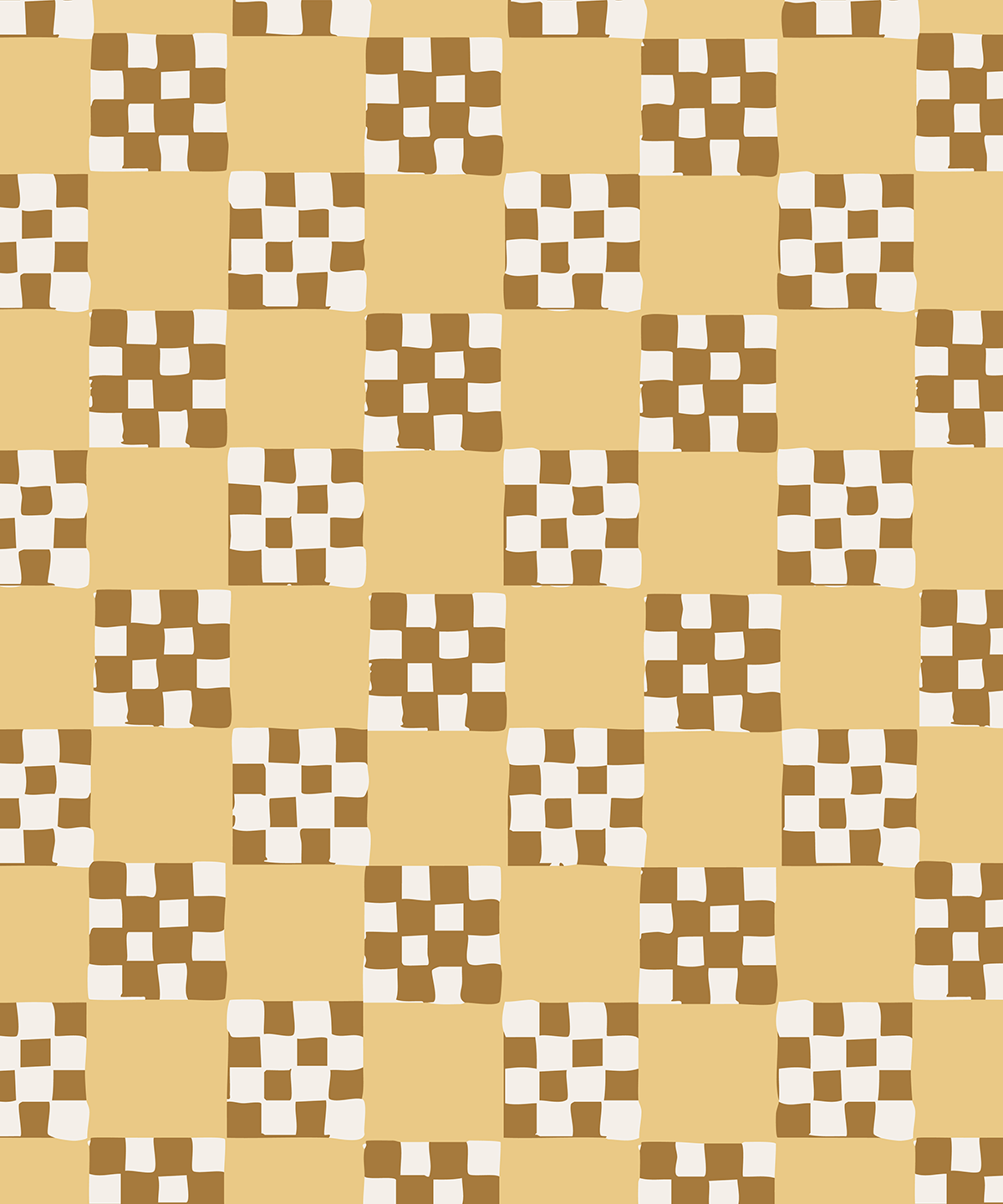 Checkered Quilt Wallpaper, butter yellow, brown and white - mosswell.us