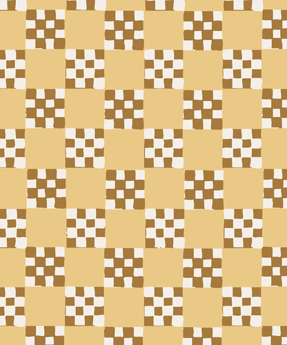Checkered Quilt Wallpaper, butter yellow, brown and white - mosswell.us