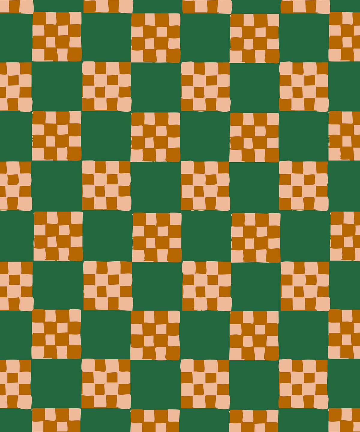 Checkered Quilt Wallpaper, green, peach and toffee - mosswell.us