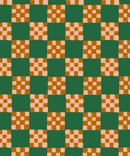Checkered Quilt Wallpaper, green, peach and toffee - mosswell.us