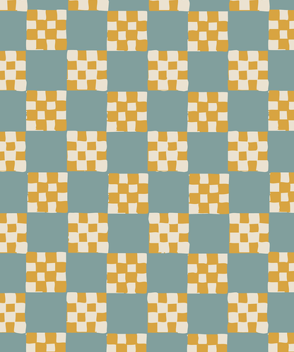 Checkered Quilt Wallpaper, light blue and yellow - mosswell.us