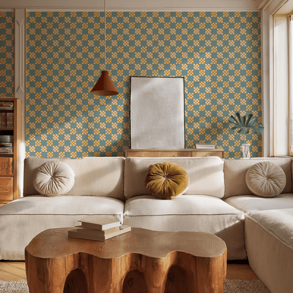 Checkered Quilt Wallpaper, light blue and yellow - mosswell.us