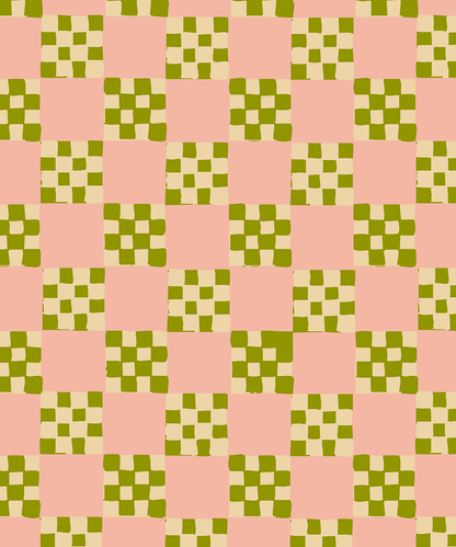 Checkered Quilt Wallpaper, pink, olive green and light beige - mosswell.us