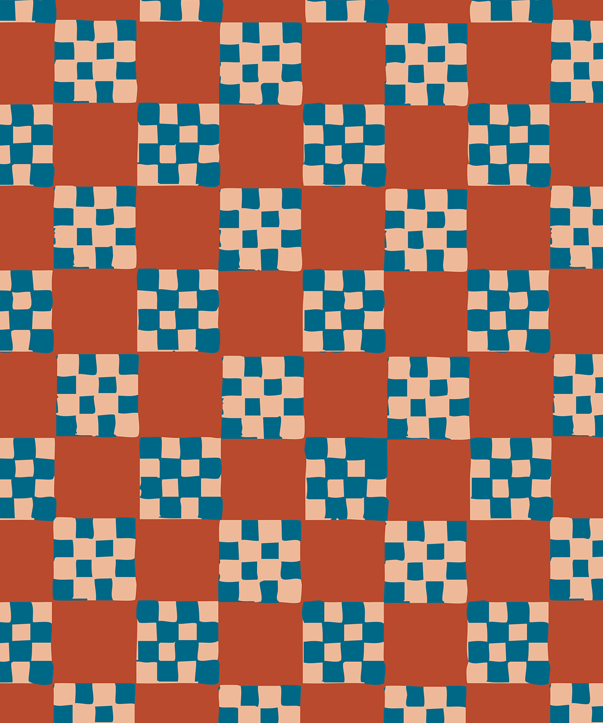 Checkered Quilt Wallpaper, rust, peach & blue - mosswell.us
