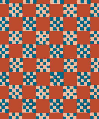 Checkered Quilt Wallpaper, rust, peach & blue - mosswell.us