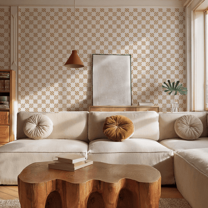 Checkered Quilt Wallpaper, tan and white - mosswell.us
