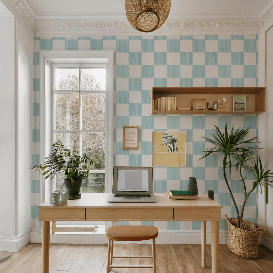 Checkers Wallpaper, light blue - mosswell.us