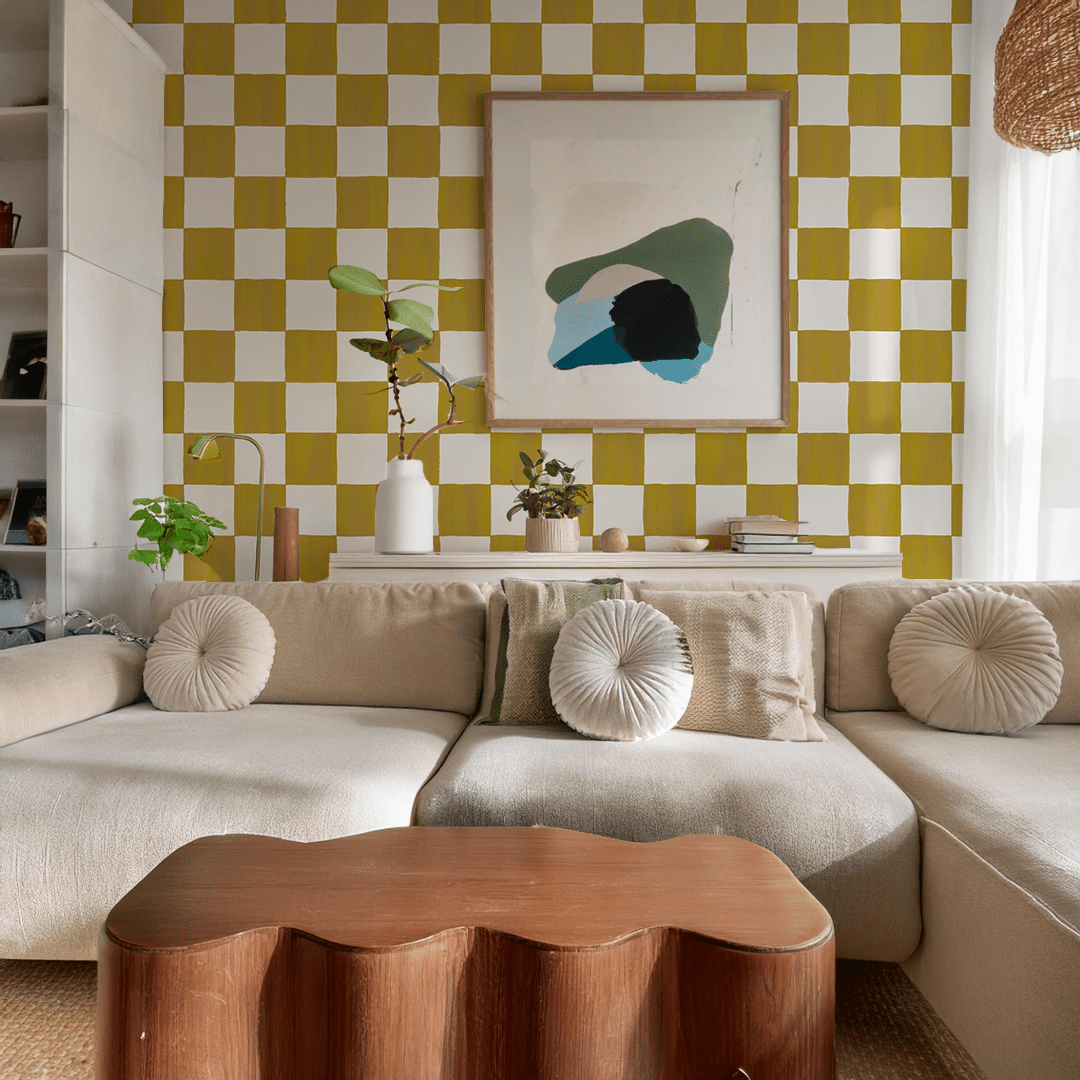 Checkers Wallpaper, mustard - mosswell.us