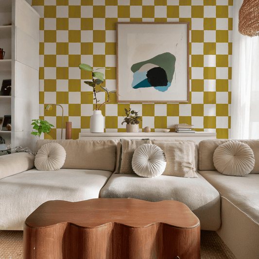 Checkers Wallpaper, mustard - mosswell.us