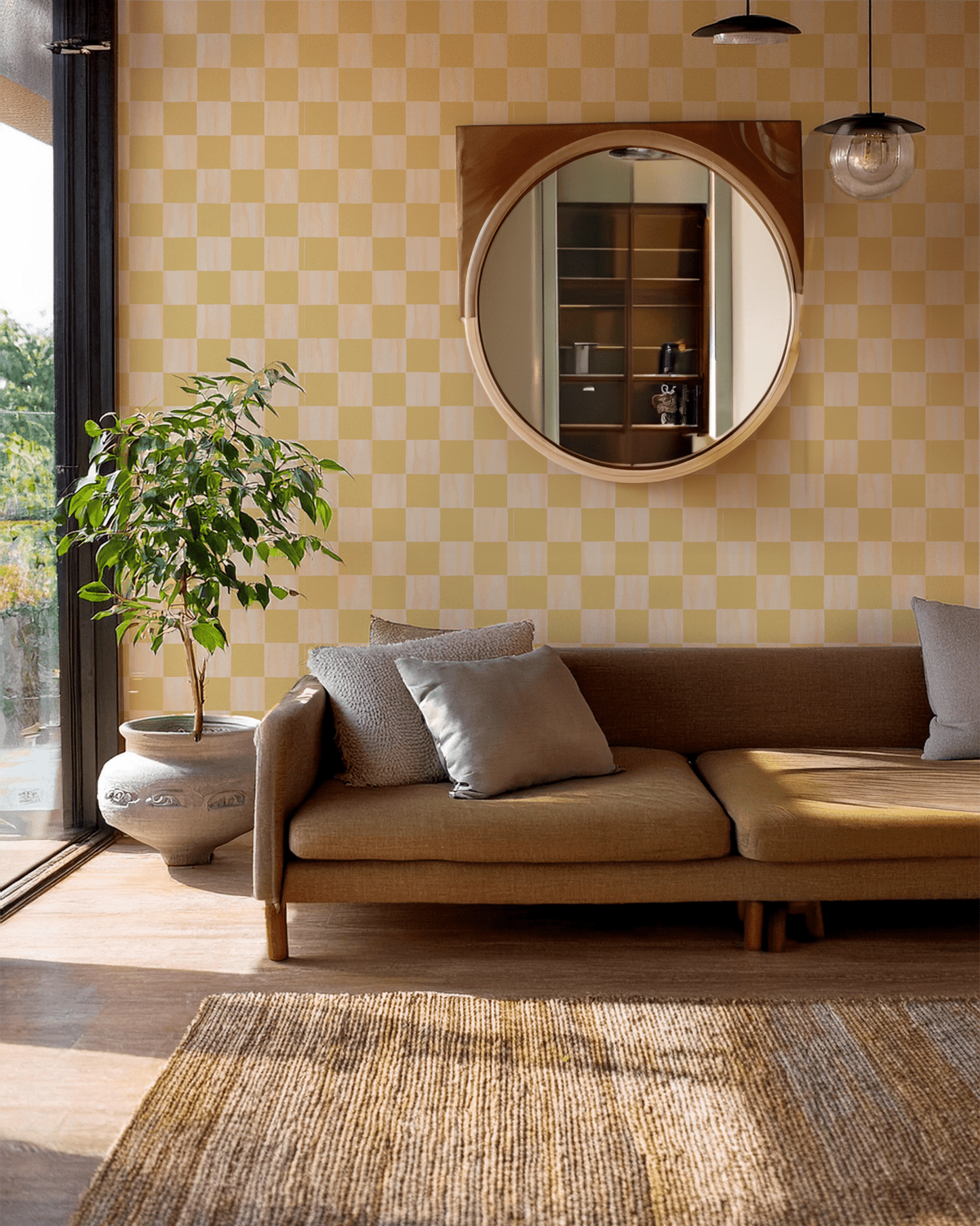 Checkers Wallpaper, peach and butter yellow - mosswell.us