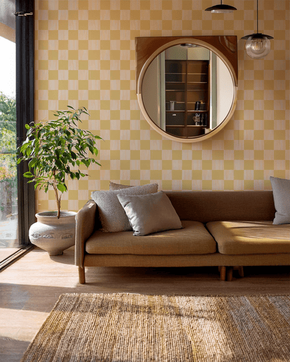 Checkers Wallpaper, peach and butter yellow - mosswell.us