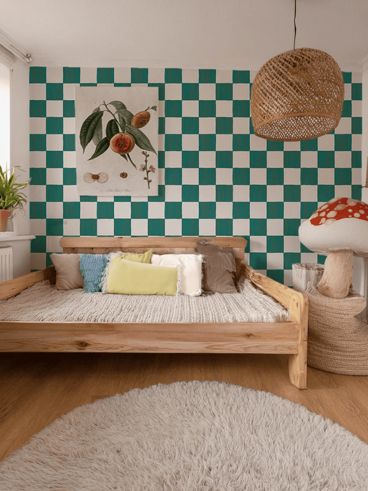 Checkers Wallpaper, teal - mosswell.us