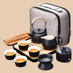 Chinese tea set Gongfu tea set japanese tea set Travel tea set traditional ceramic tea set with TeapotPortable Tea SetTravelHomeOutdoorOffice PicnicBusiness (Tiliang black 4cups) - mosswell.us