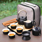 Chinese tea set Gongfu tea set japanese tea set Travel tea set traditional ceramic tea set with TeapotPortable Tea SetTravelHomeOutdoorOffice PicnicBusiness (Tiliang black 4cups) - mosswell.us