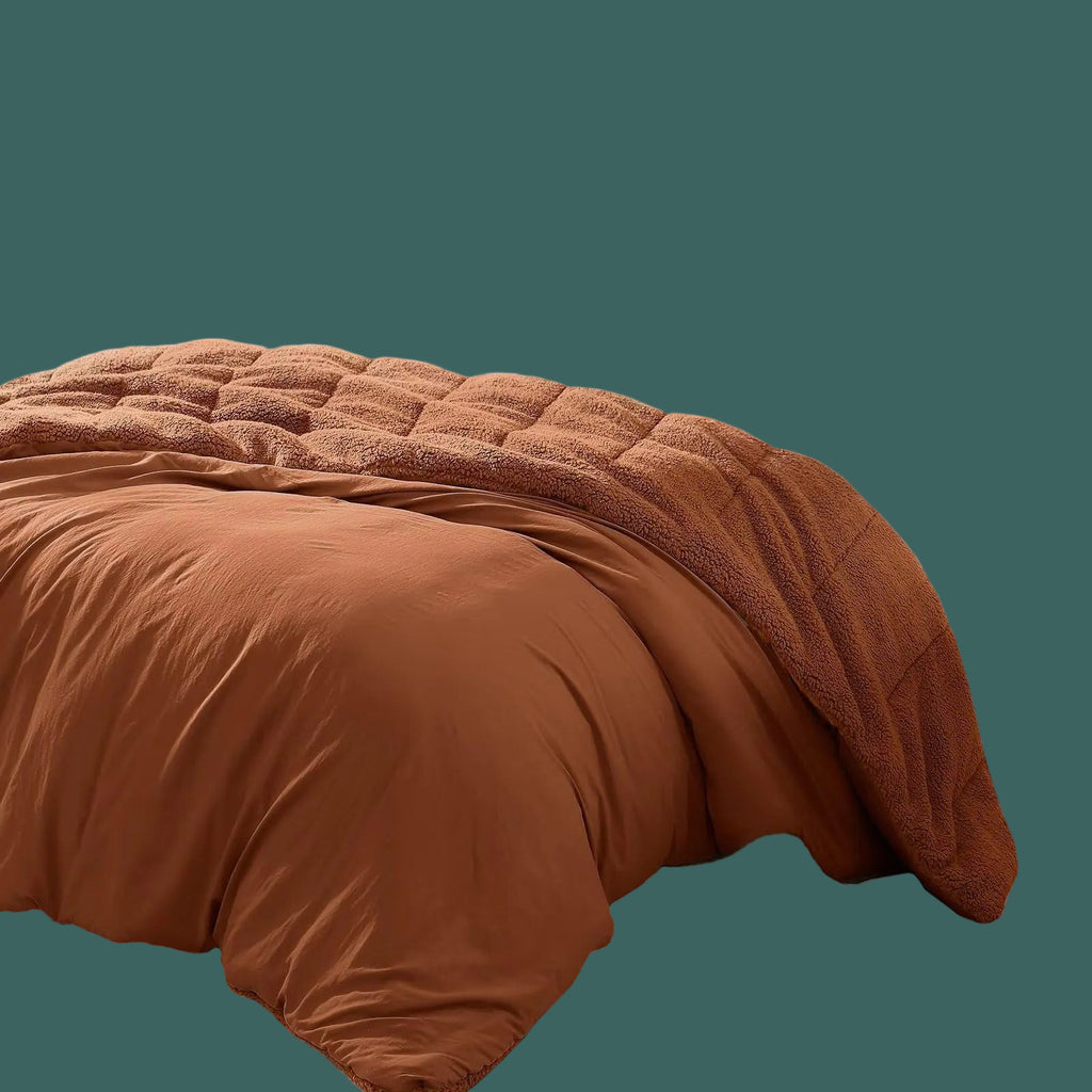 Comforter Set Burnt Orange Sherpa Fleece - King Size