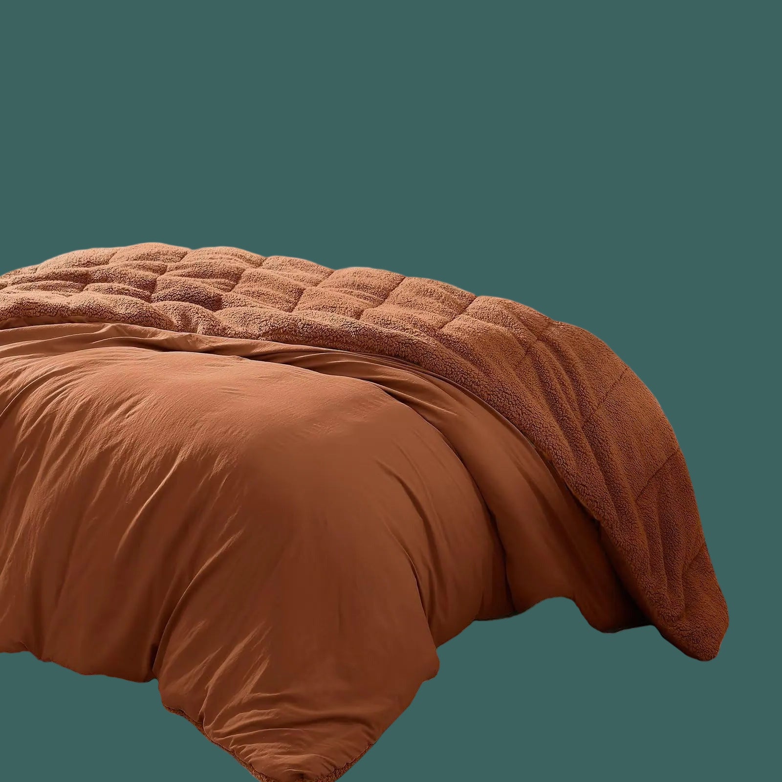 Comforter Set Burnt Orange Sherpa Fleece - King Size