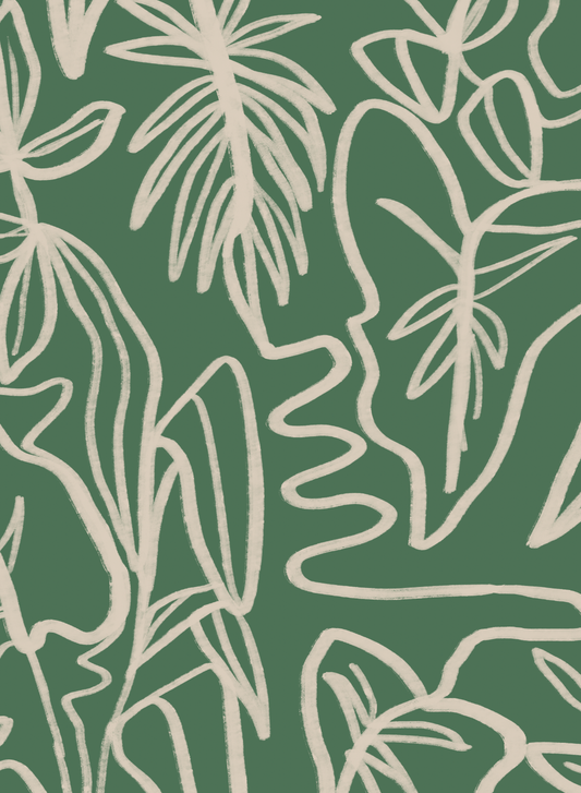 CUSTOM Ink Foliage Wallpaper - Annie Gilbert, green and neutral - mosswell.us