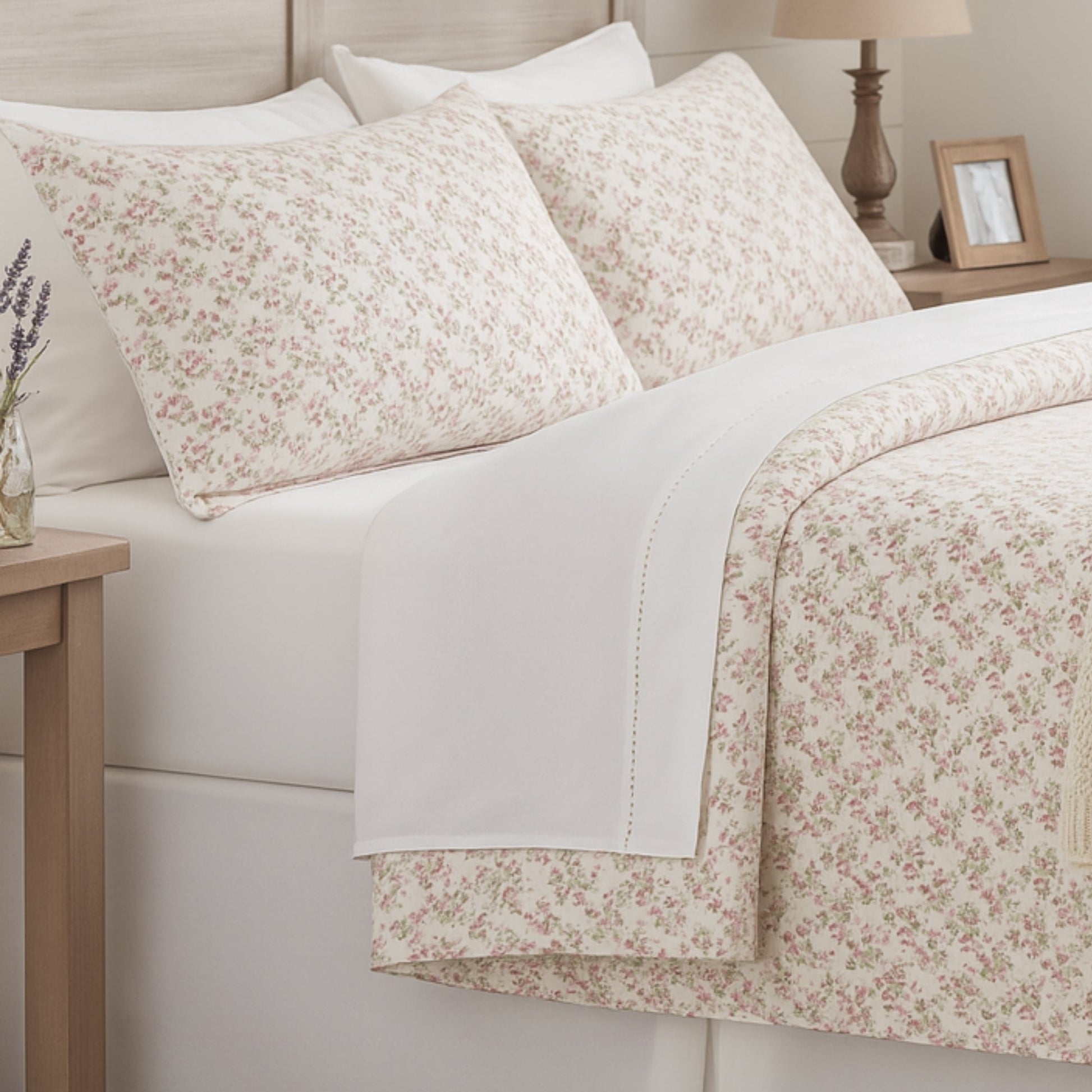DaDa Bedding Collection Romantic Coquette Sheet Set - 100% Cotton [ Poplin Cotton ] Floral Fitted & Flat Sheets with Pillowcases - Deep Pocket Design - Soft, Breathable, Wrinkle - Resistant - mosswell.us