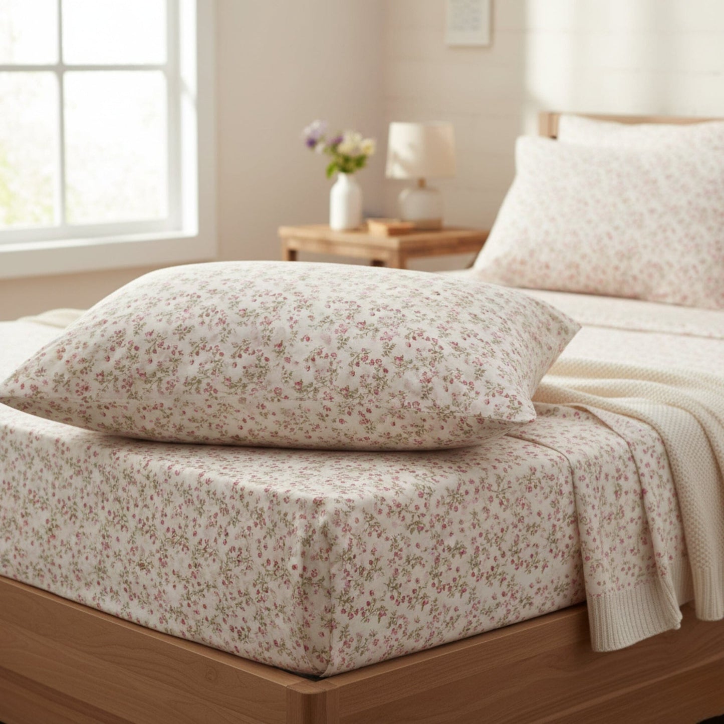 DaDa Bedding Collection Romantic Coquette Sheet Set - 100% Cotton [ Poplin Cotton ] Floral Fitted & Flat Sheets with Pillowcases - Deep Pocket Design - Soft, Breathable, Wrinkle - Resistant - mosswell.us