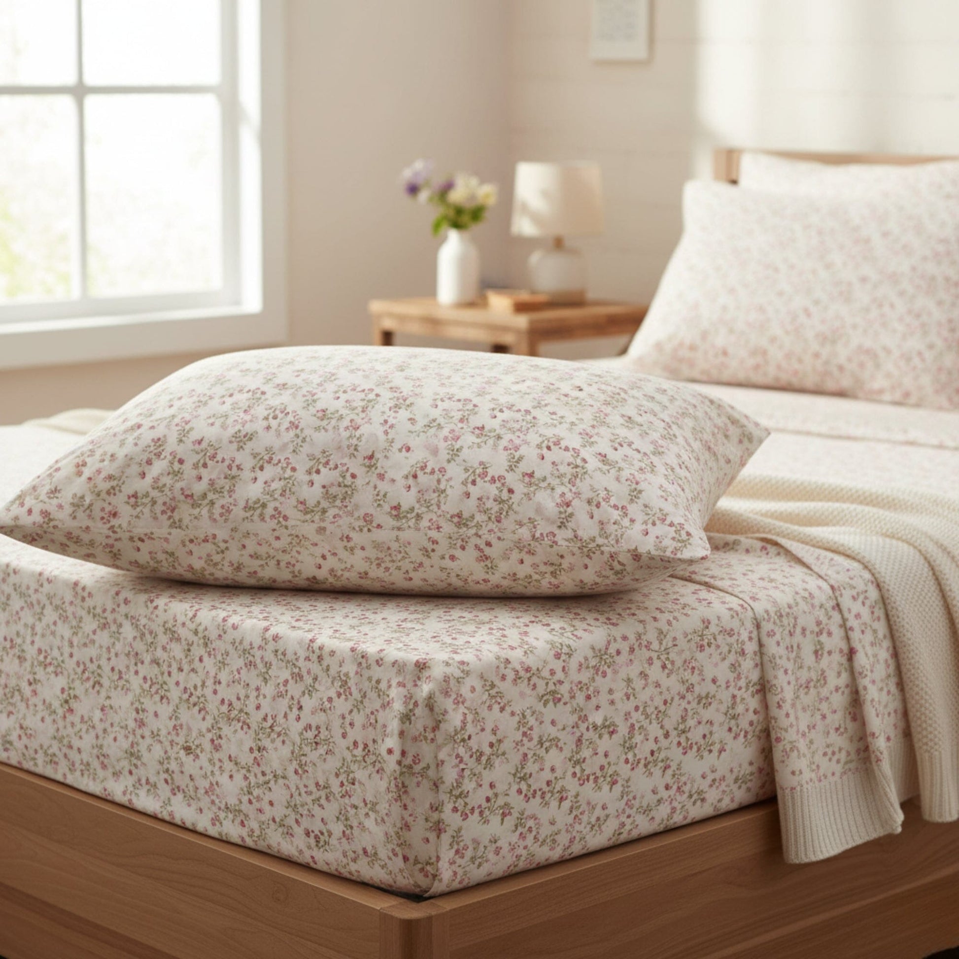 DaDa Bedding Collection Romantic Coquette Sheet Set - 100% Cotton [ Poplin Cotton ] Floral Fitted & Flat Sheets with Pillowcases - Deep Pocket Design - Soft, Breathable, Wrinkle - Resistant - mosswell.us