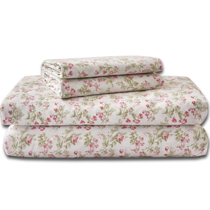 DaDa Bedding Collection Romantic Coquette Sheet Set - 100% Cotton [ Poplin Cotton ] Floral Fitted & Flat Sheets with Pillowcases - Deep Pocket Design - Soft, Breathable, Wrinkle - Resistant - mosswell.us
