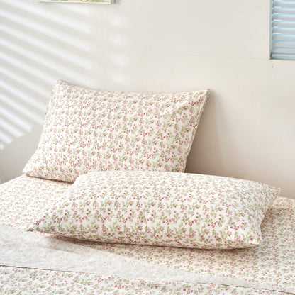 DaDa Bedding Collection Romantic Coquette Sheet Set - 100% Cotton [ Poplin Cotton ] Floral Fitted & Flat Sheets with Pillowcases - Deep Pocket Design - Soft, Breathable, Wrinkle - Resistant - mosswell.us