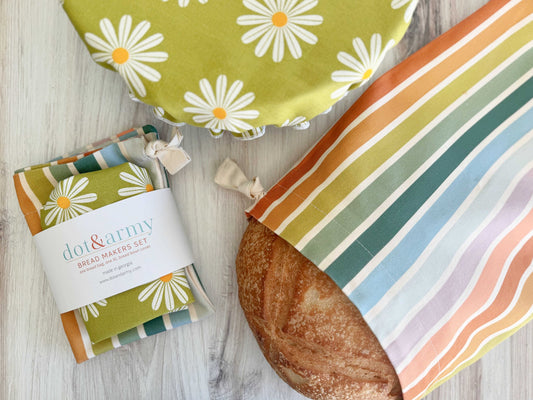 Daisy and Stripe Bread Makers Set - bread bag and cover - mosswell.us